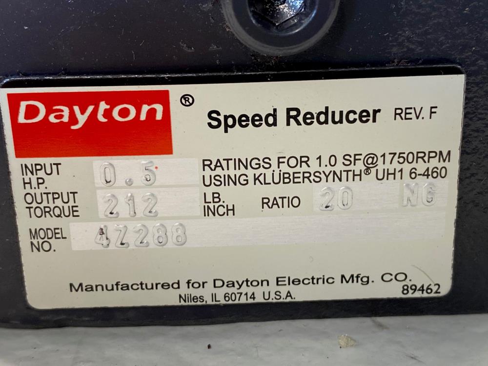Dayton "C" Face Speed Reducer 4Z288, Ratio 20, 0.5 HP